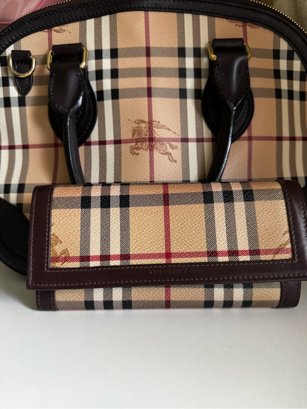 Vintage Burberry Haymarket Check Small Orchard Bowling Bag Chocolate - Picture 4 of 7